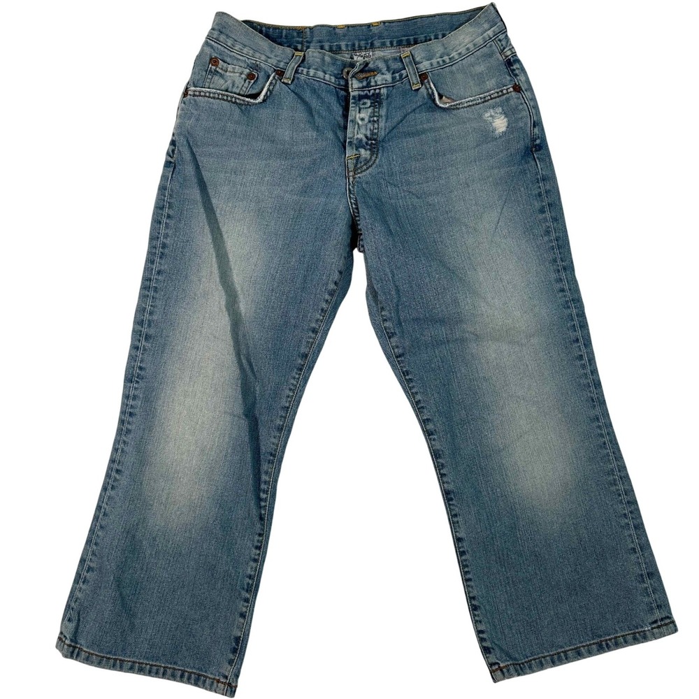 Lucky Brand Dungarees Easy Rider Cropped Jeans Distressed Light Wash Size 8